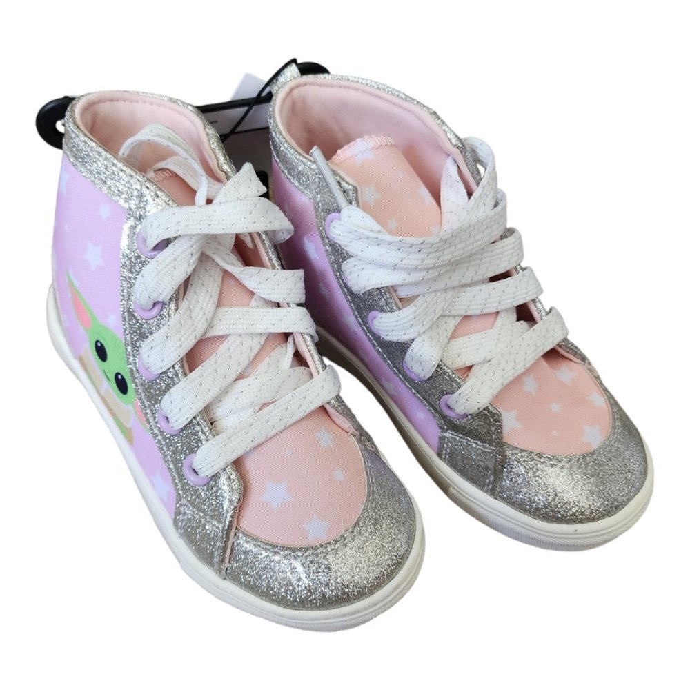 Girls Kids GROUNDUP Grogu Baby Yoda Pink High Top Lace Up Sneaker Shoes Size 9